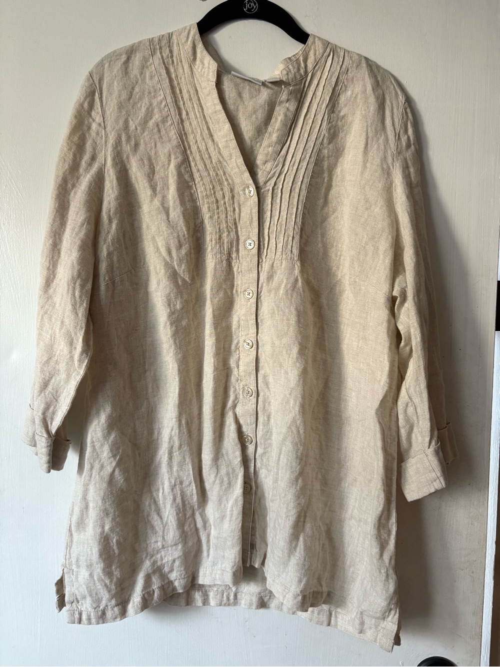 Kim Rogers Natural Beige Linen Button-Up Tunic neutral and basic staple